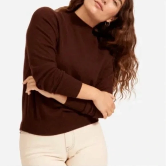 Everlane 100% Cashmere Raglan Mock Neck Sweater - Heather Brown - XS - Picture 4 of 13